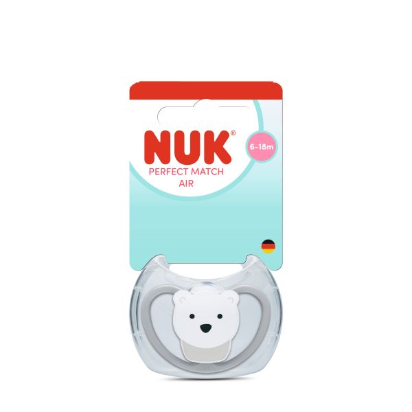 NUK Perfect Match биберон залъгалка, силикон 6-18 мес. 1бр., AIR, Полярна мечка