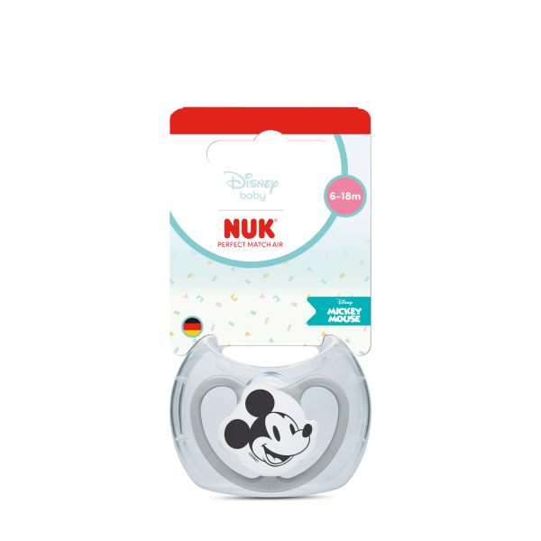NUK Perfect Match биберон залъгалка, силикон 6-18 мес. 1бр., AIR, Мики, сива