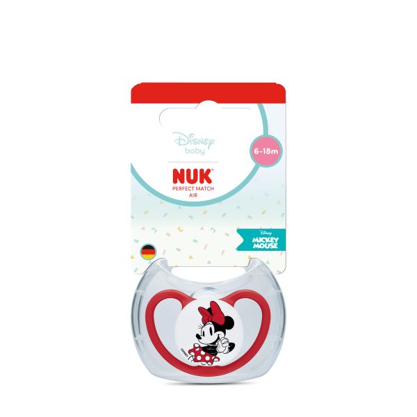 NUK Perfect Match биберон залъгалка, силикон 6-18 мес. 1бр., AIR, Мики, червена