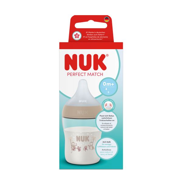 NUK Perfect Match Шише РР 150мл. със силиконов биберон за хранене S, 0+мес., Маймуна