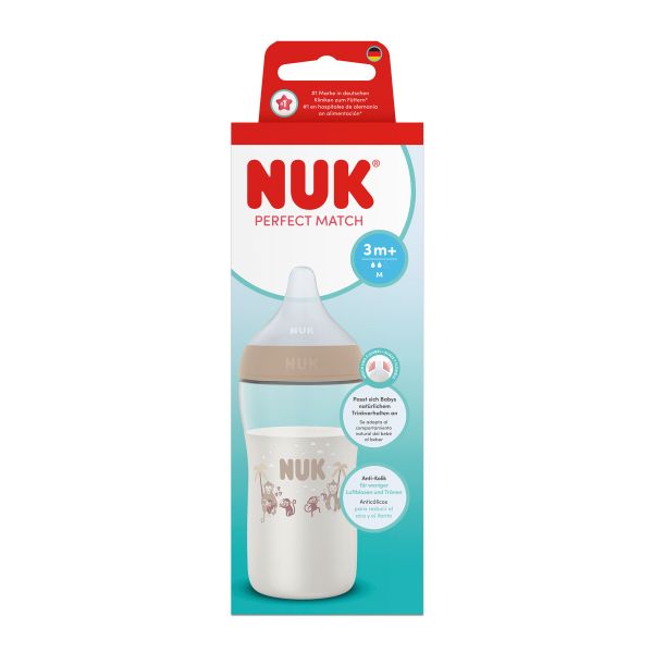 NUK Perfect Match Шише РР 260мл. със силиконов биберон за хранене M, 3+ мес., Маймуна