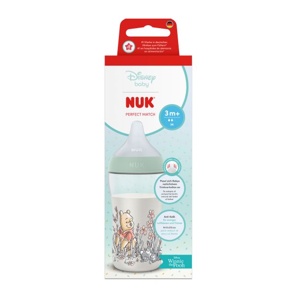 NUK Perfect Match Шише РР 260мл. със силиконов биберон за хранене M, 3+ мес., Дисни, Мечо Пух