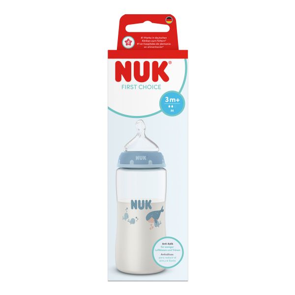 NUK First Choice РР Шише Temperature control 300мл. силиконов биберон 3+мес. р-р М, Кит