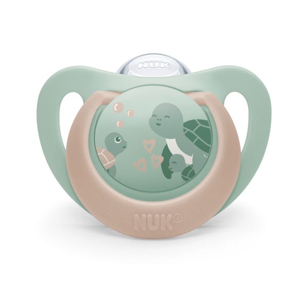 NUK First Choice биберон залъгалка, силикон, 6-18 мес., 2 бр., Костенурка/Кит