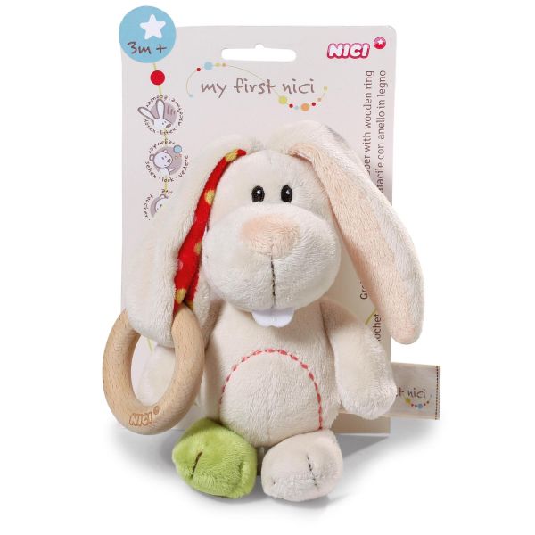 NICI Играчка Заекът Тили с дървен ринг, 15см. 3+ мес.