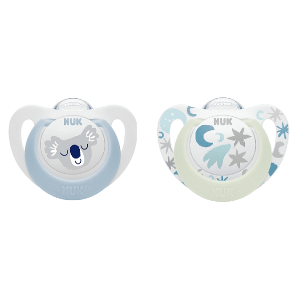 NUK биберон залъгалка силикон 0-6мес. 2бр STAR NIGHT&DAY светеща - момче