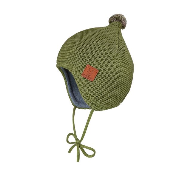 Maximo Зимна шапка зелена плетка с помпон
