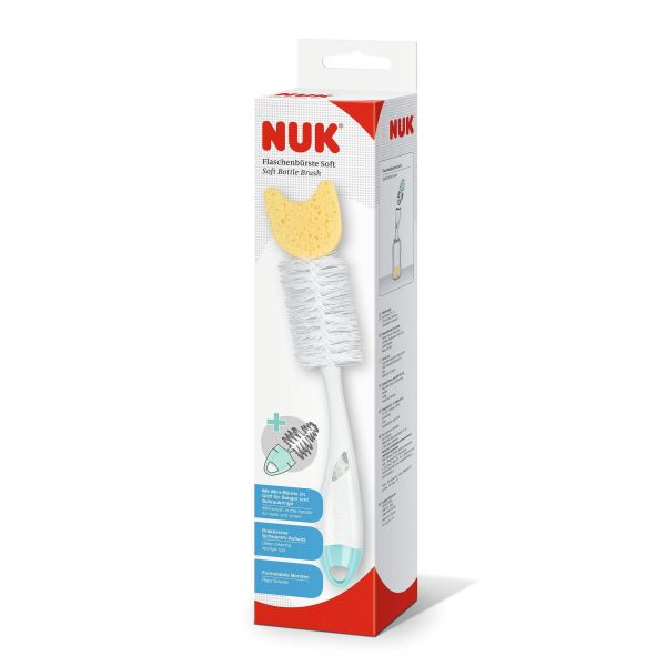 NUK четка за шише и биберон - 2 в 1 + гъбка MINT