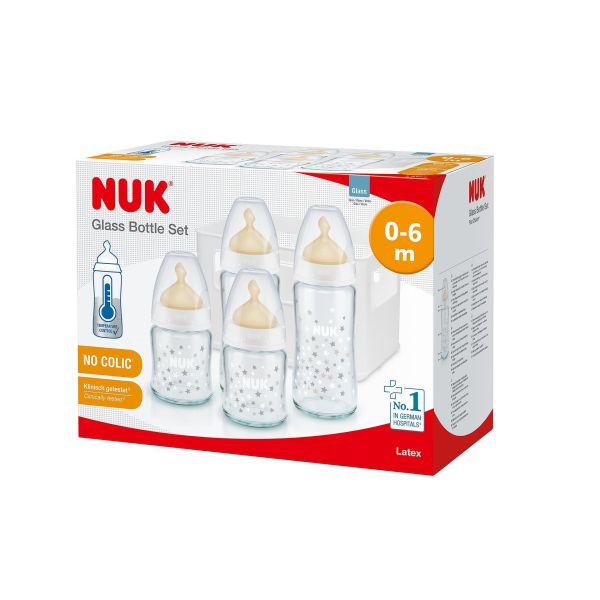 NUK First Choice+ Старт сет Temperature Control каучук - 2х240мл + 2х120мл + кошница
