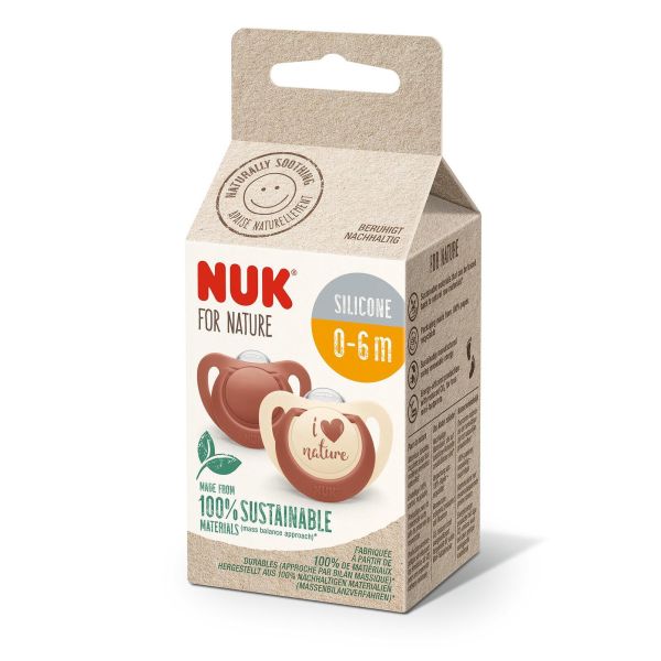 NUK for NATURE биберон залъгалка силикон 0-6 мес. 2бр. Червена