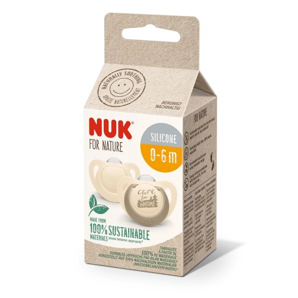 NUK for NATURE биберон залъгалка силикон 0-6 мес. 2бр. Крем