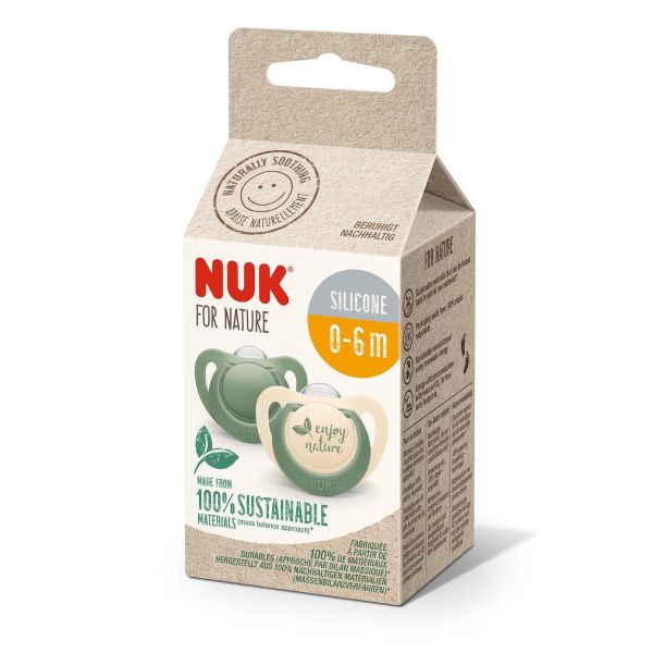NUK for NATURE биберон залъгалка силикон 0-6 мес. 2бр. Зелена
