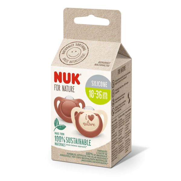 NUK for NATURE биберон залъгалка силикон 18-36 мес. 2бр. Червен