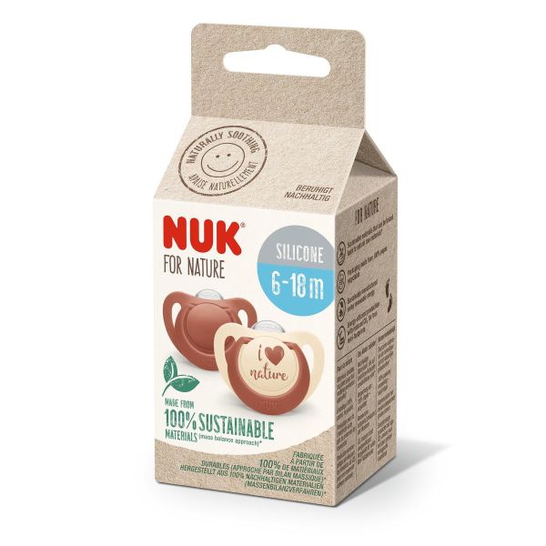 NUK for NATURE биберон залъгалка силикон 6-18 мес. 2бр. Червена