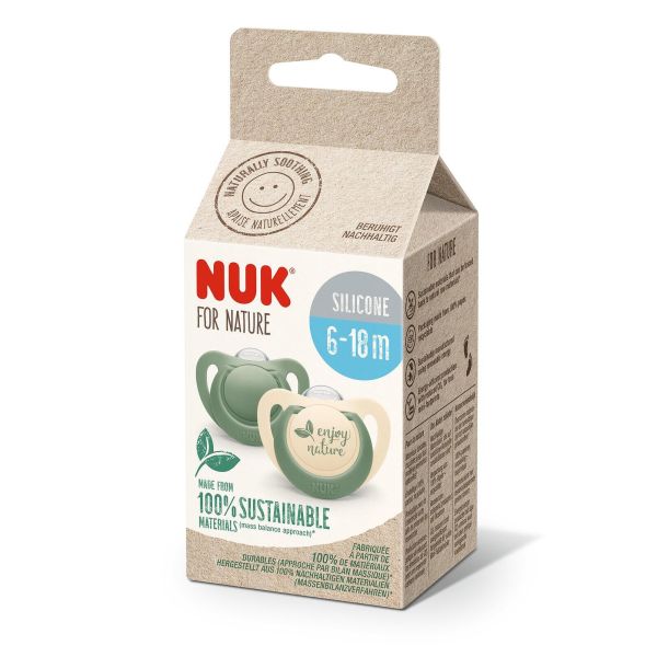 NUK for NATURE биберон залъгалка силикон 6-18 мес. 2бр. Зелена