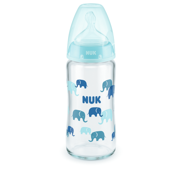 NUK First Choice стъклено шише Temperature Control 240мл. със силиконов биберон за хранене 0-6мес.