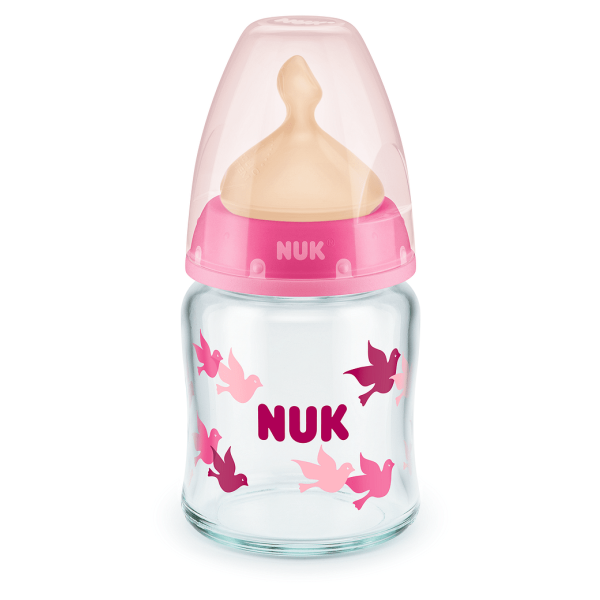 NUK First Choice стъклено шише Temperature Control 120мл. с каучуков биберон за хранене 0-6мес.