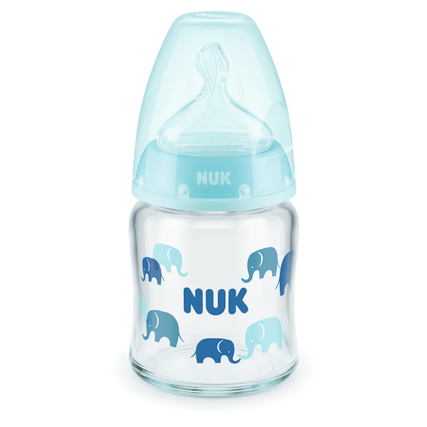 NUK First Choice стъклено шише Temperature Control 120мл. със силиконов биберон за хранене 0-6мес.