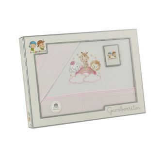 GAMBERRITOS Комплект летни чаршафи, 3 части за легло 60х120см. Животни, розово
