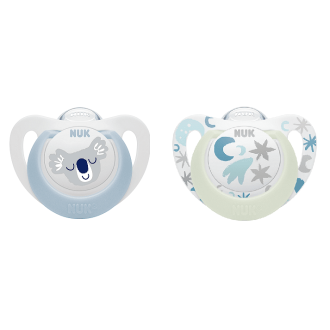 NUK биберон залъгалка силикон 0-6мес. 2бр STAR NIGHT&DAY светеща - момче